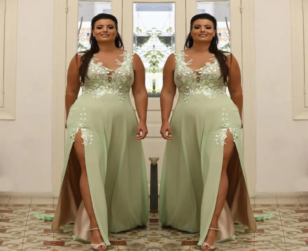 Robes de bal appliqués en vert clair plus