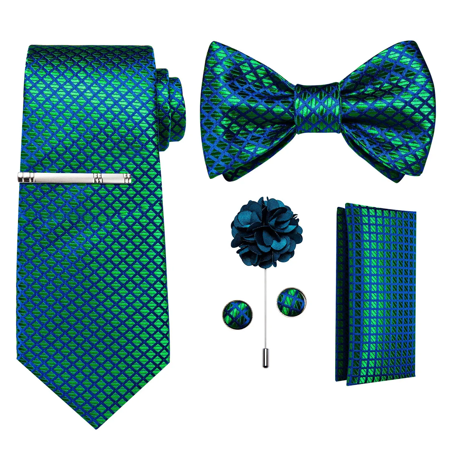 Turkusowy niebieski krawat dla mężczyzn self krawat set set kieszonki kwadratowe spinki do mankietu krawat