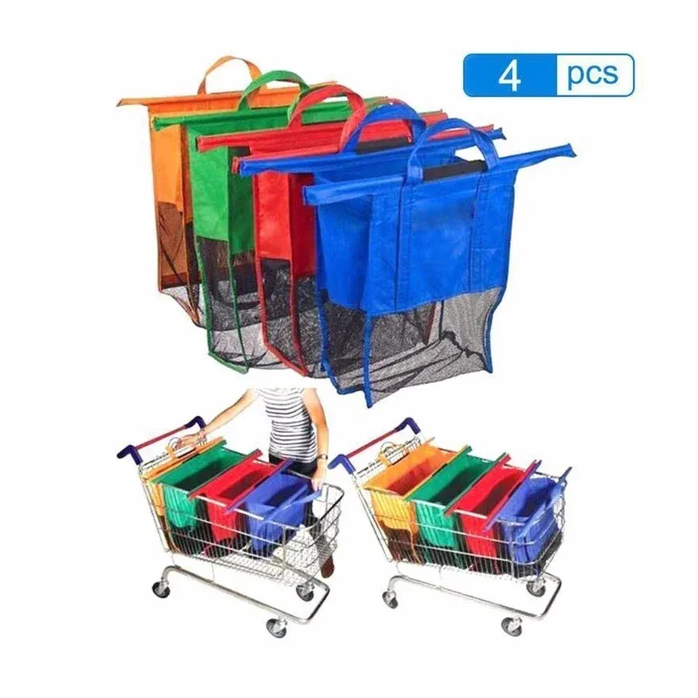 Väskor 4st/set foldble vagn vagn stormarknad shopping förvaring väskor återanvändbara miljövänliga livsmedelsbutiker handväska nonwovens tygväska