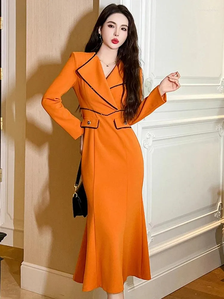 Womens Casual Long Wrap Hip Dress, Elegant Office Work Style