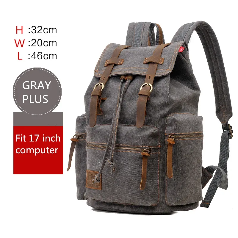 Tassen augureren nieuwe heren 17 inch laptop rugzak Computer School Backpacks heren vintage canvas grote capaciteit reizen backpack schooltas