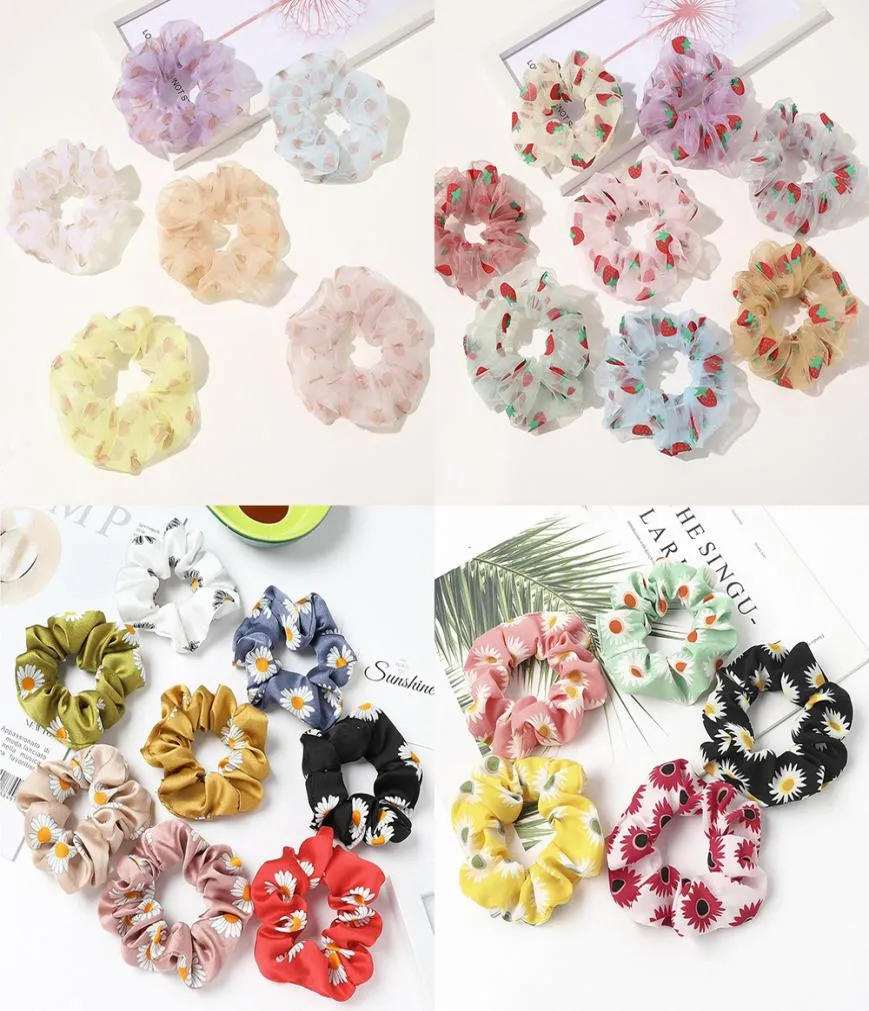 Girl Hair Scrunchy Ring Elastic Haartbänder Organza Blumener Erdbeer Largedarm Sport Tanz Scrunchie Mesh Chiffon Haar Rope6640286