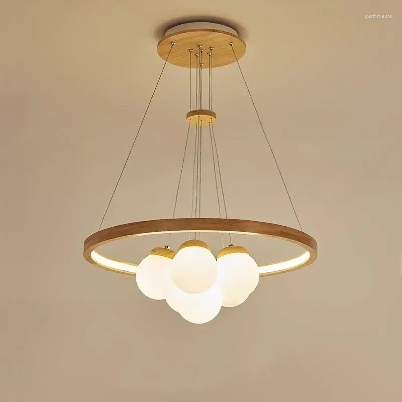 Chandeliers Modern Woodiness Glass Ball Led For Living Restaurant Room Kitchen Bedroom Pendant Lights Home Decor Light Fixture