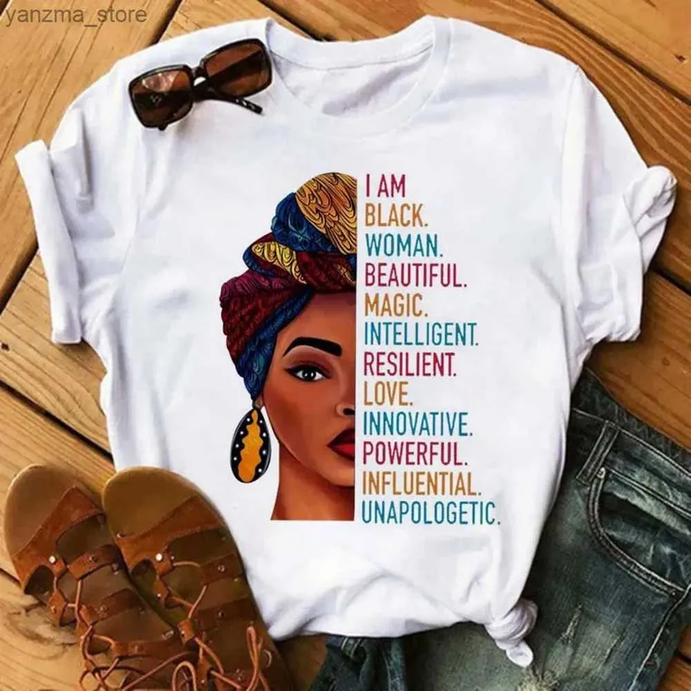 Women's T-Shirt Plus Size Maycaur Women Beautiful African White Funny Print T Shirt Girl Black Qun Harajuku Kawaii 90s Short Slves Clothes Y240420