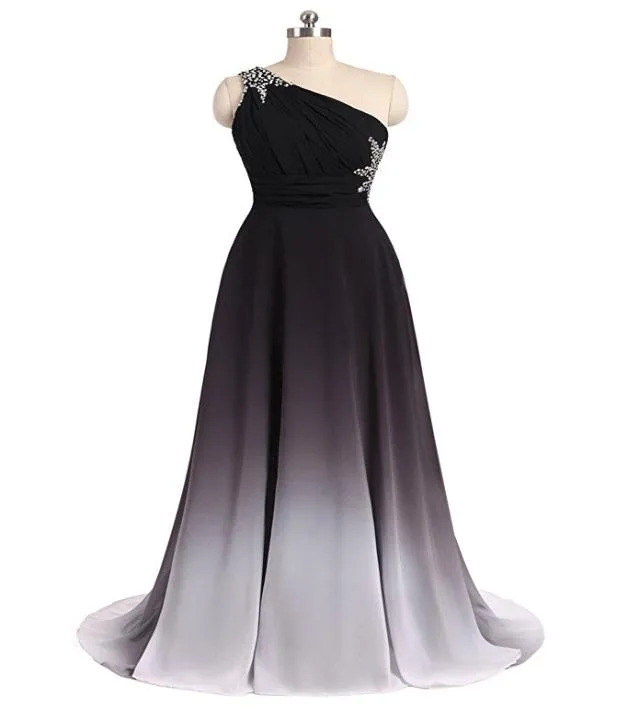 2017 Nieuwe elegante zwarte witte gradiënt prom -jurken met kralen Appliques Floorlength Party -jurken Formele jurken Vestido de festa Q3577970
