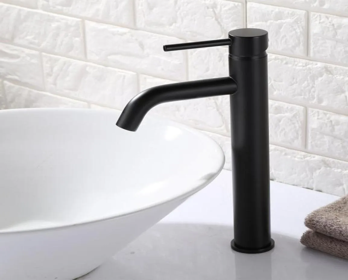 Matt Black Round Style Basin Water Tap Brass Badrumskran Single Hole Deck Mount Water Mixer1402925