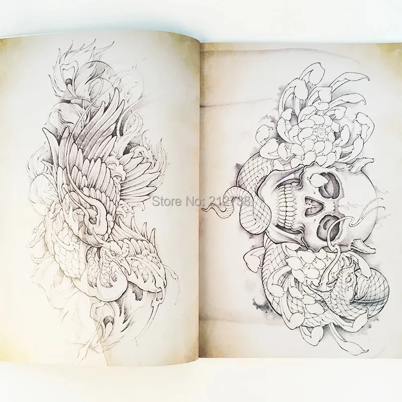 Japanse traditionele tattoo flashbook Boeddha ganesh fash hannya a4 maten schilderen van Chinese totem voor beginner 240418