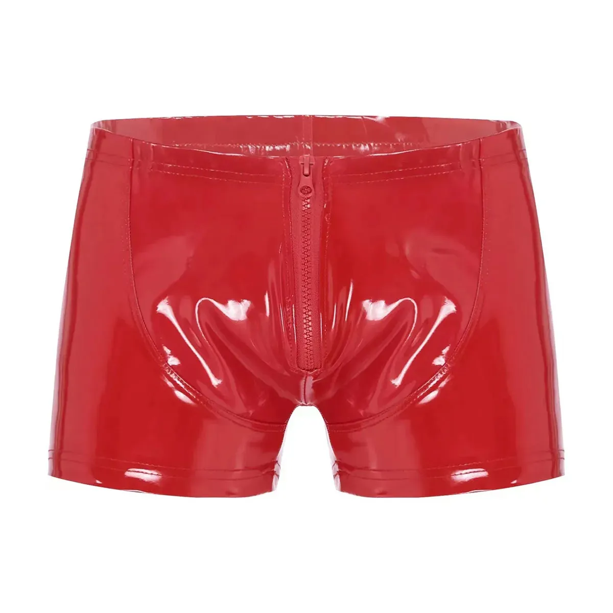 5XL Mens Sexy Open Crotch Leather Short Pants For Sex Latex Shaping Sheath Fetish Boxer Leather Underpants Bulge Pouch Sexi 240419
