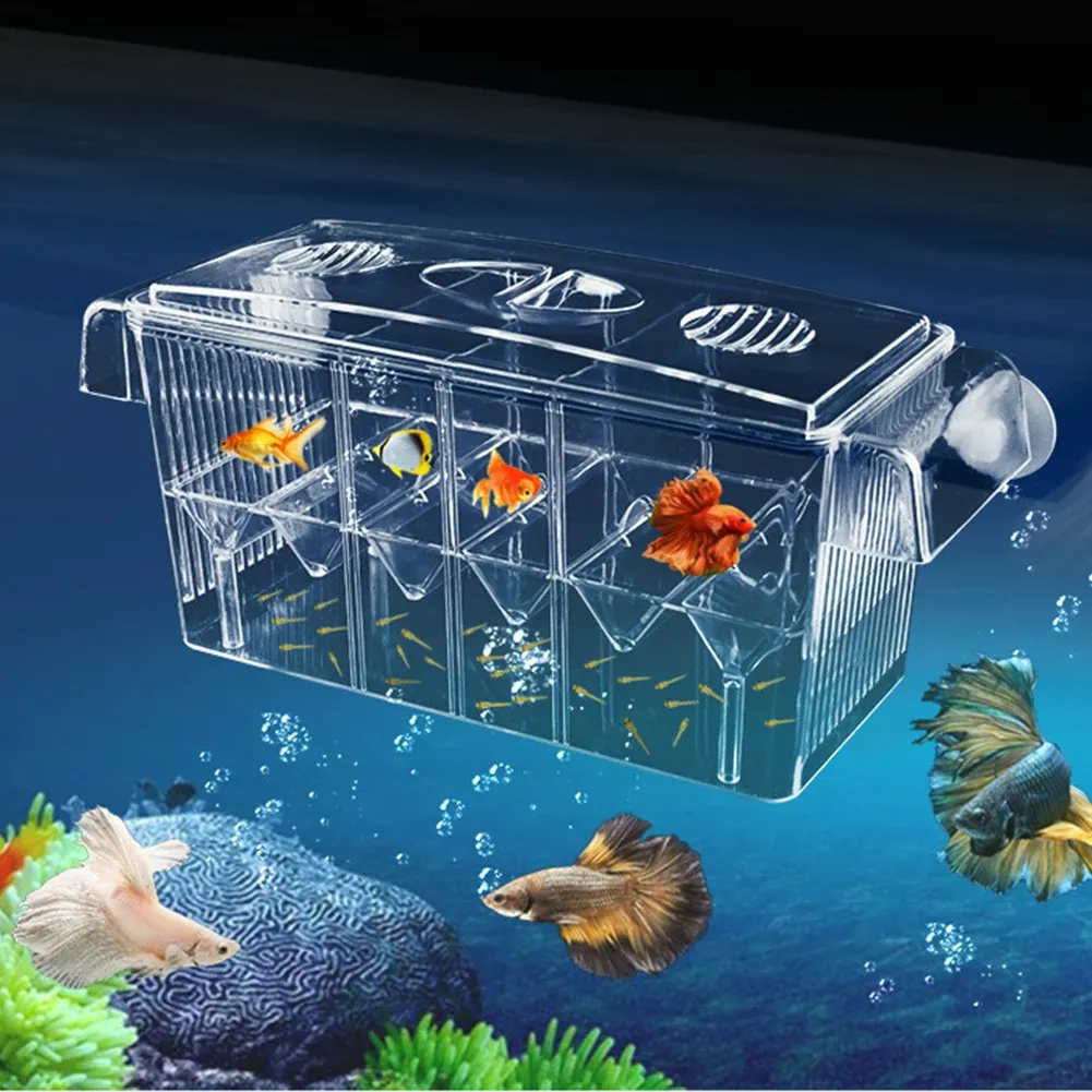 Tanks 4 Room Transparent Acrylic SelfFloating Fish Hatchery Box Aquarium Breeding Incubator Isolation Box Double Layer Fish Tank
