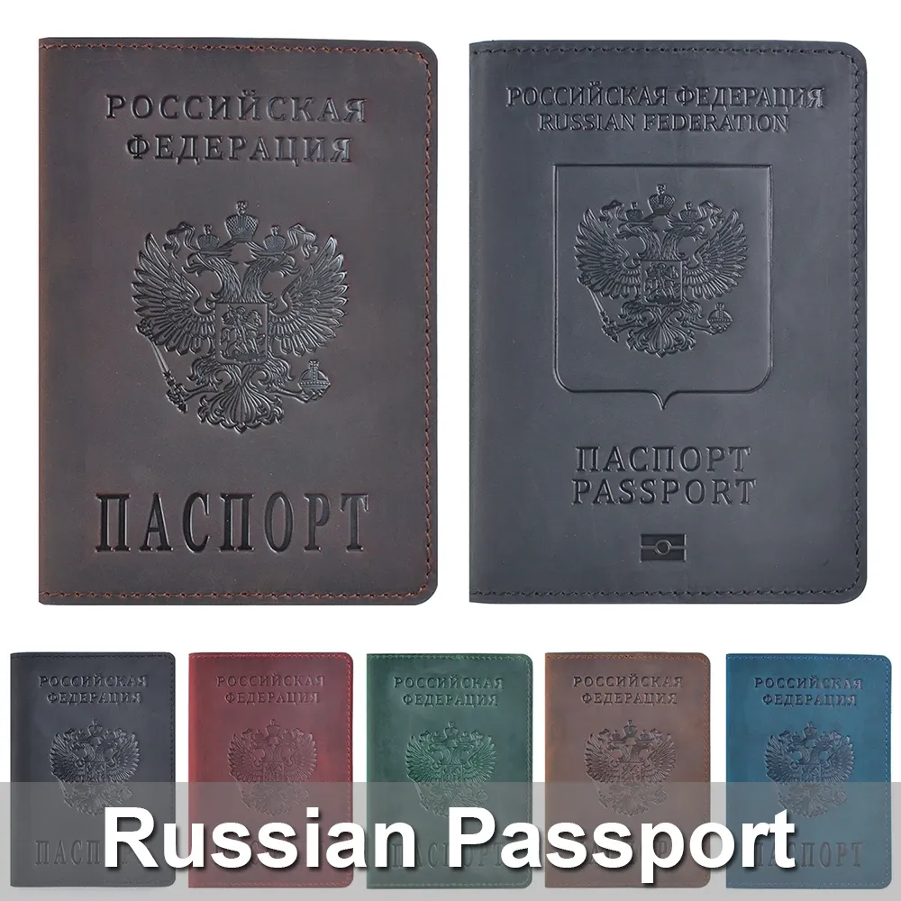 Halter echte Lederpassabdeckung für die russische Föderation Crazy Horse Leder Kartenhalter Business Bilingual Passport