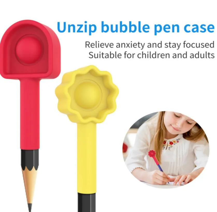 Rainbow push per bubbla penna fodral utbildningsleksaker fingertryck boll packa upp bubbel penna cap cover blyertspenna extender g625x2y7416675