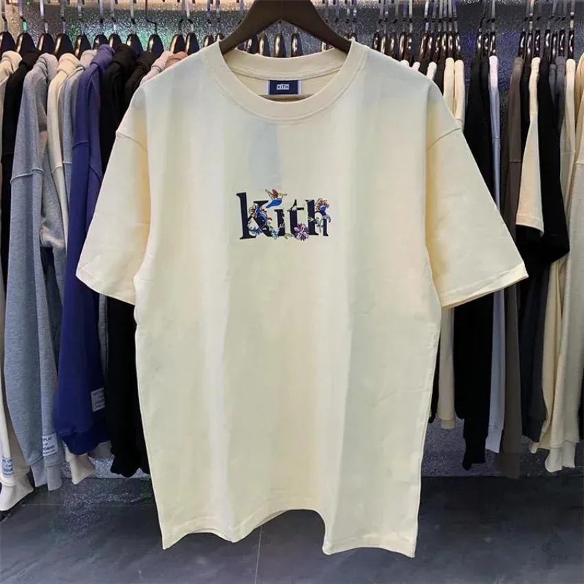 Summer kith fw camiseta hombres para mujeres camiseta de estampado de flores de alta calidad con la manga la manga corta con la etiqueta top 240408