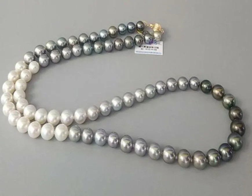 real fine pearls Beaded Necklaces jewelry 18quot 89mm natural south sea whitegray black round pearl necklace8771424