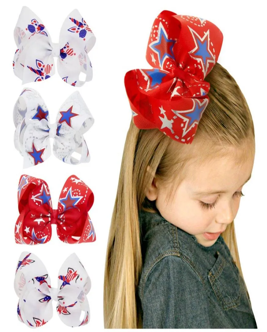 Unicorn Ribbon 4 juli Hair Bows Clips Girls Hairbow USA Vlag Independence Day Hairgrip Festival Kids Hair Accessories HC1345257623