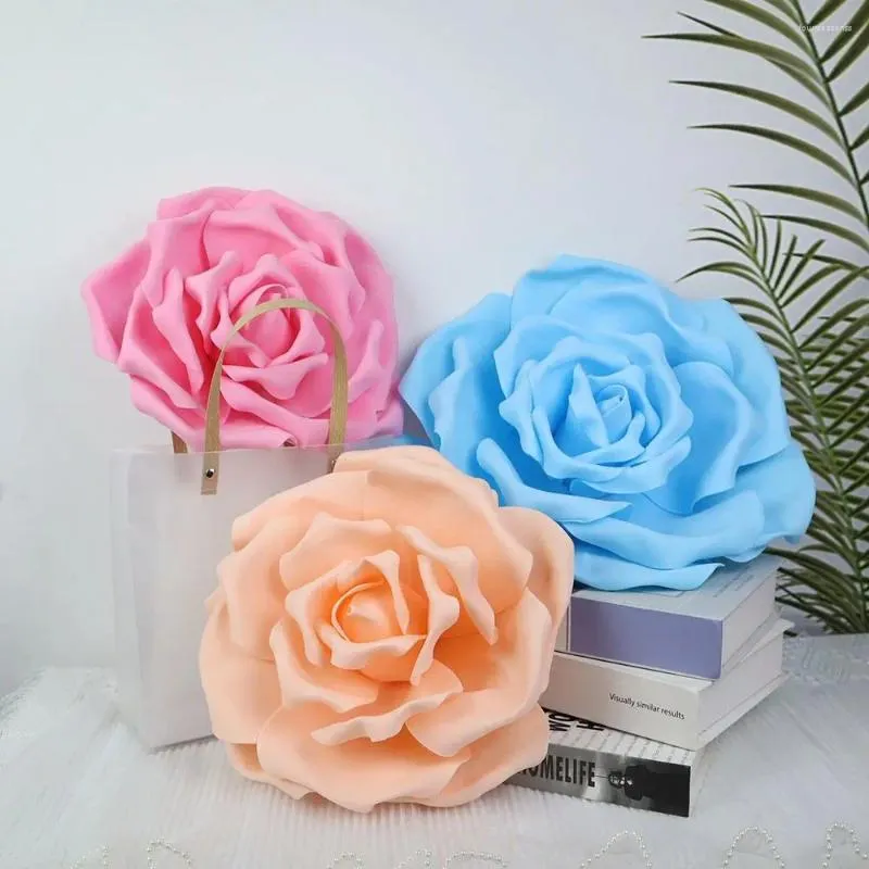 Fleurs décoratives Grands PE Flat Bottom Rose Mur de fond de fond de fond 40cm Fleur mousse Fleur Tête extérieure DIY FOURNI