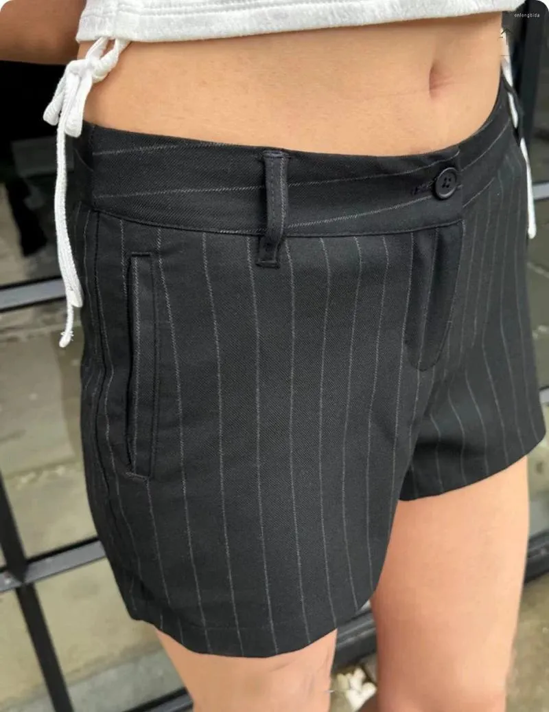 Women's Shorts Sweet Women Black 2024 Fashion Summer Ladies Vertical Stripes Vintage Female Casual Pants