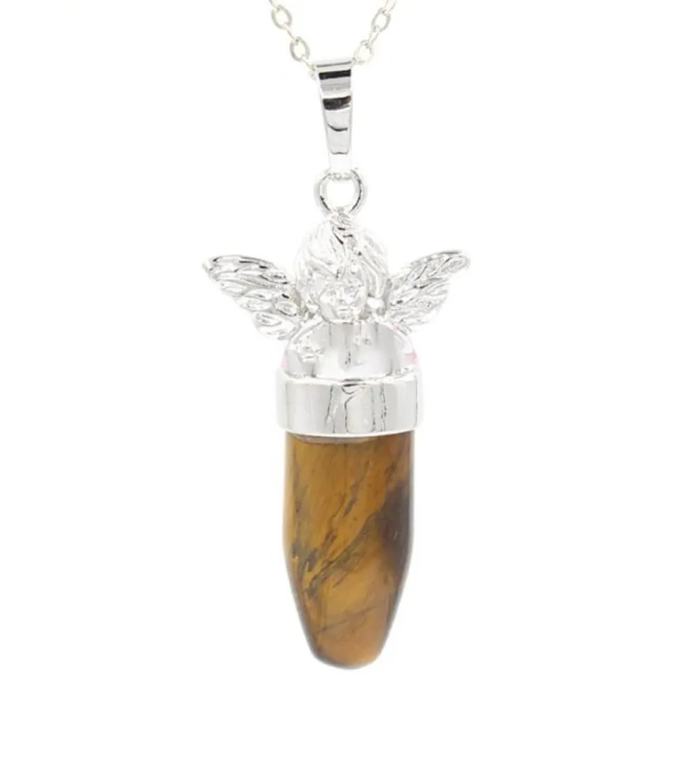 Collier pendentif en pierre de balle de pierre ange de pierre de pierre de pierre de pierre naturelle pour femmes et filles bijoux de mode avec deux chaînes885904
