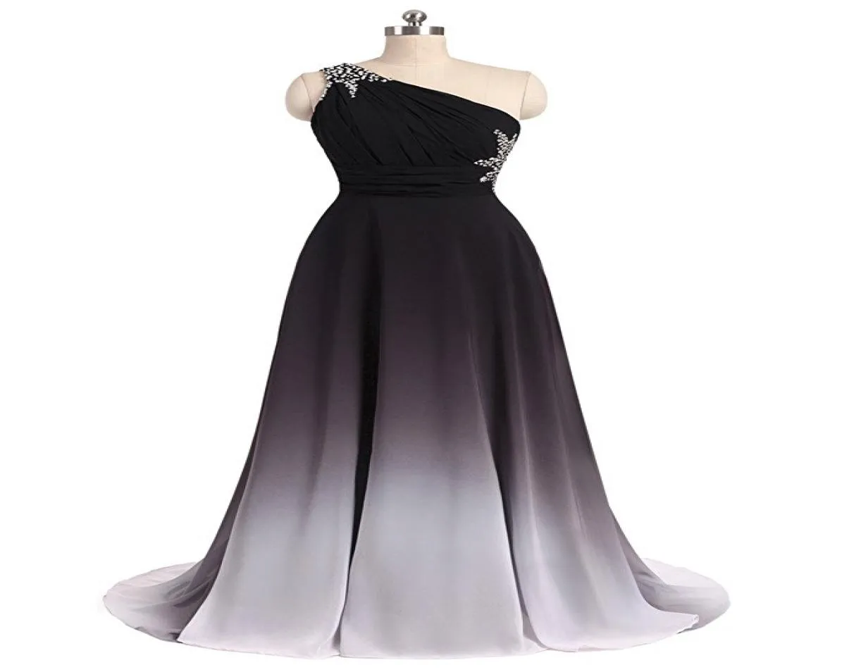 2017 New Elegant Black White Gradient Prom Dresses With Beads Appliques FloorLength Party Dresses Formal Gowns Vestido De Festa Q2204479