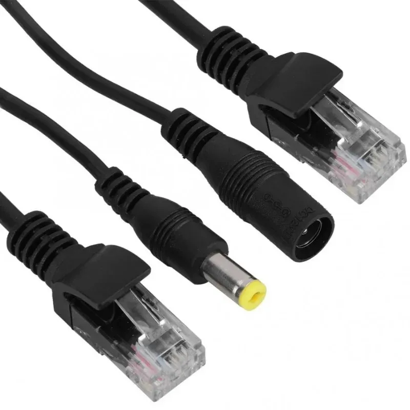 12V Power Over Ethernet Passiv PoE-adapterkabeldelare Injektor Vattentät datorkabel med DC Jack-anslutningar för höghastighet