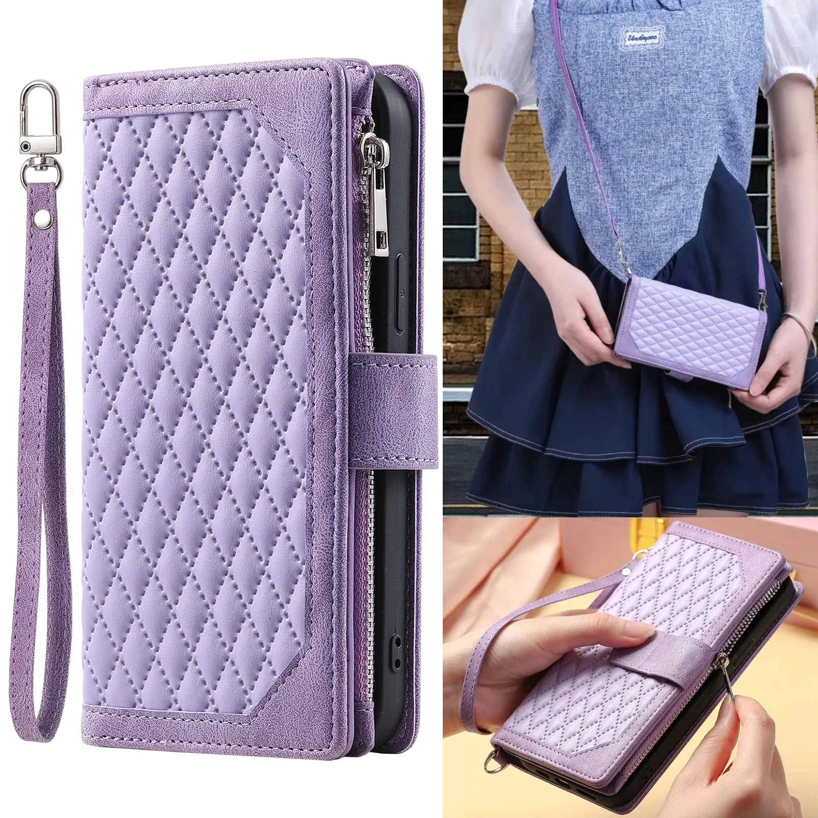 Cüzdan Crossbody Fermuar Cüzdan Deri Telefon Kılıfı Samsung Galaxy Z kat 4 kat 4 5G Kartlar Tutucu Stand Kiracı Kitap Çanta Kayışı Kapak