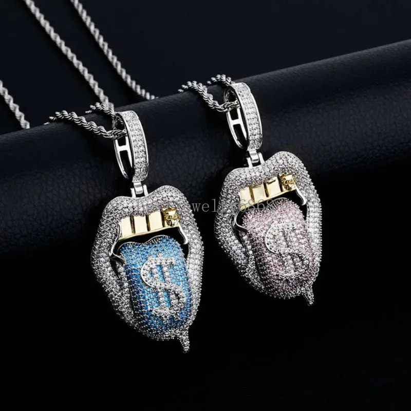 Ins Big Mouth Spitting Us Dollar Exaggerated Modeling Personalized Hip Hop Pendant Full of Zircon Trendsetter Necklace Bling Gemstone Bijoux