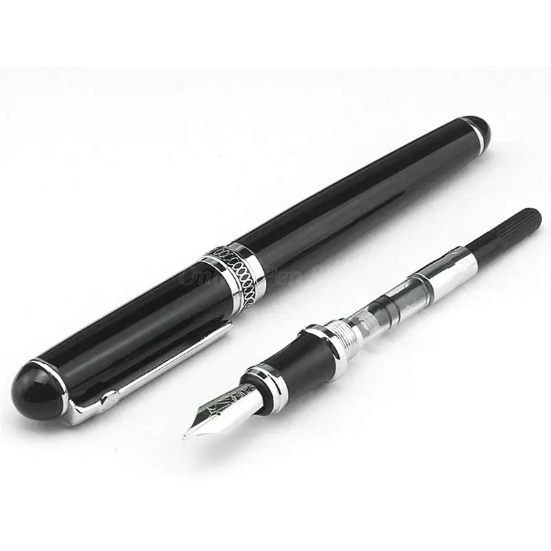 Pens Duke D2 Black Barrel Metal Medium Nib Fountain Pen Silver Trim Professional Stationery Supplies Writing Tool Pen Gift