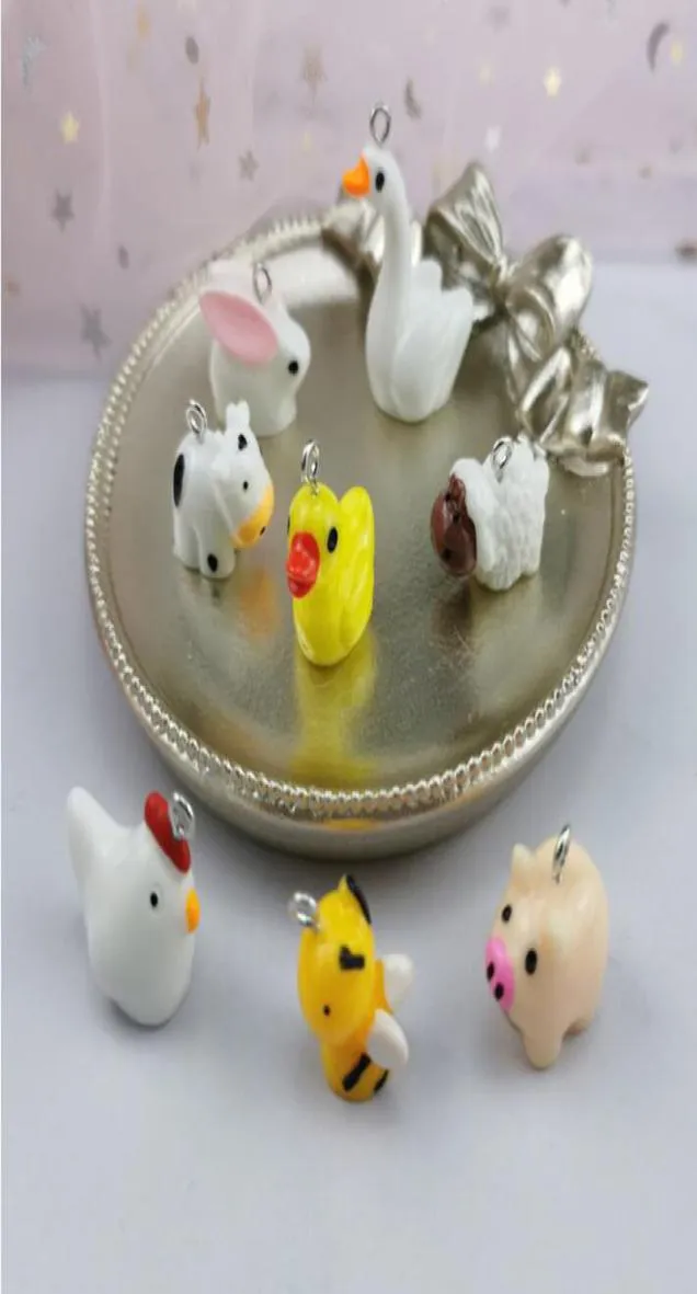 JINGLANG Resin Cute Animal Charm Little Yellow Bee Goose Chicken Earrings Pendant Necklace Bracelet Charms Accessories1488749