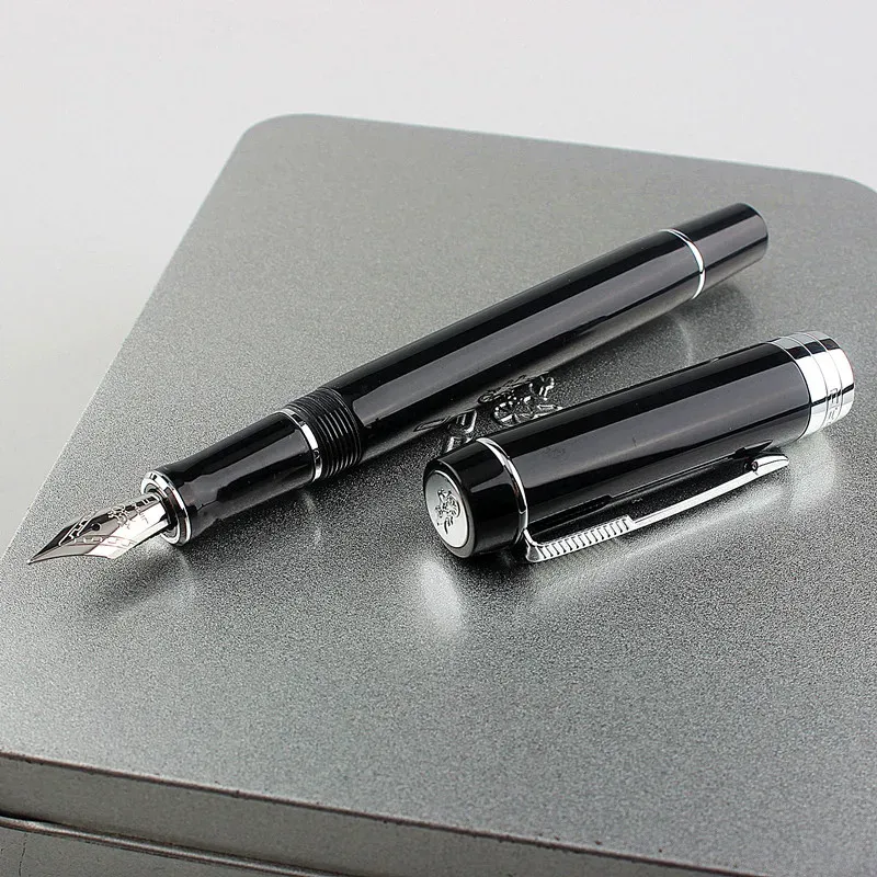 Pens Jinhao 100 résine Fountain Pen Black Fine Nib 0,5 mm avec convertisseur de clip argenté Écriture de bureau d'affaires Gift Ink Pen