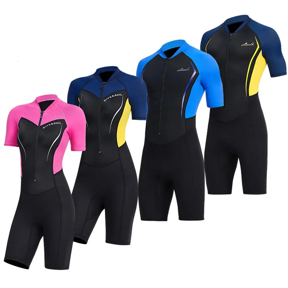 1.5mm Neoprene Wetsuits Swimwears Diving Suits Short Sleeves Women Ladies One Piece Surf Snorkeling Surfing Swimsuit 240419