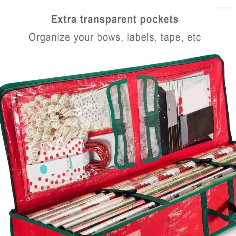 Sacs de rangement Organisateur de wraps-cadeaux résistant à l'eau Sac en papier d'emballage de Noël durable avec des partitions flexibles Poches pour ruban