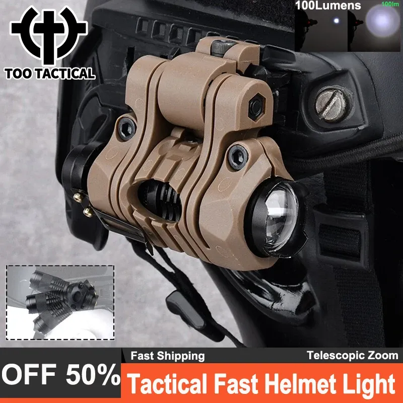 Hut Tactical Softair Militär schneller Helm Helm Hut Klemmhalter Strobobe 100 Lumen Teleskop Zoom Mini Helmlampe Campingjagd