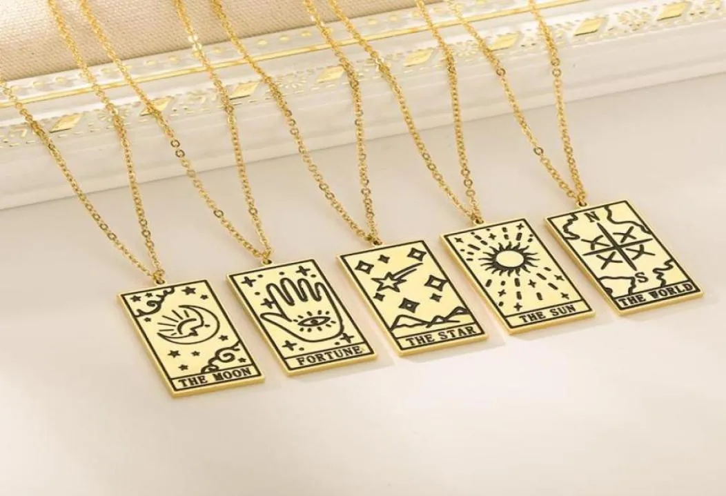 Naszyjniki wisiorka na karty Tarot Naszyjnik dla kobiet ze stali nierdzewnej Słońce Fortune Star Moon Mądrość Siła Symboliczna przyjaźń Jewelry 23261831