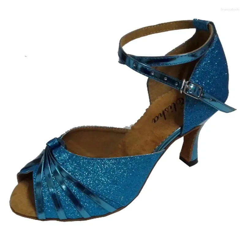 Sapatos de dança personalizados saltos femininos salsa latina azul