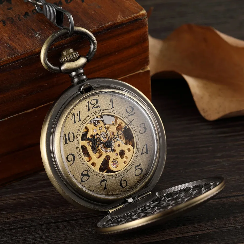 Lady Pocket Watch Healgeon Mechanical Fob Vintage Watch for Men Montre de Poache Retro Steampunk 240416