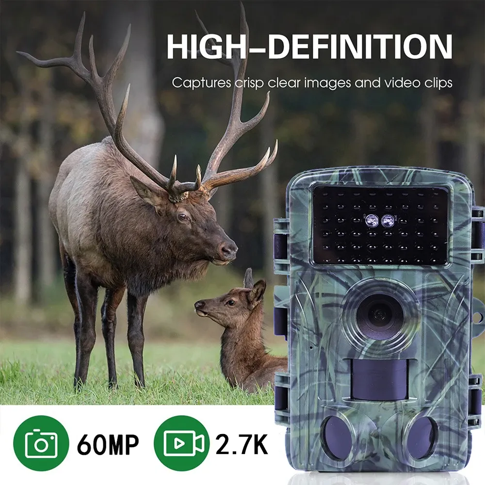 Cameras 4K / 2.7K 60MP WiFi Trail Camera Night Vision Waterproof Hunting Camera with 2 Inch Screen for Outdoor Wildlife Monitoring