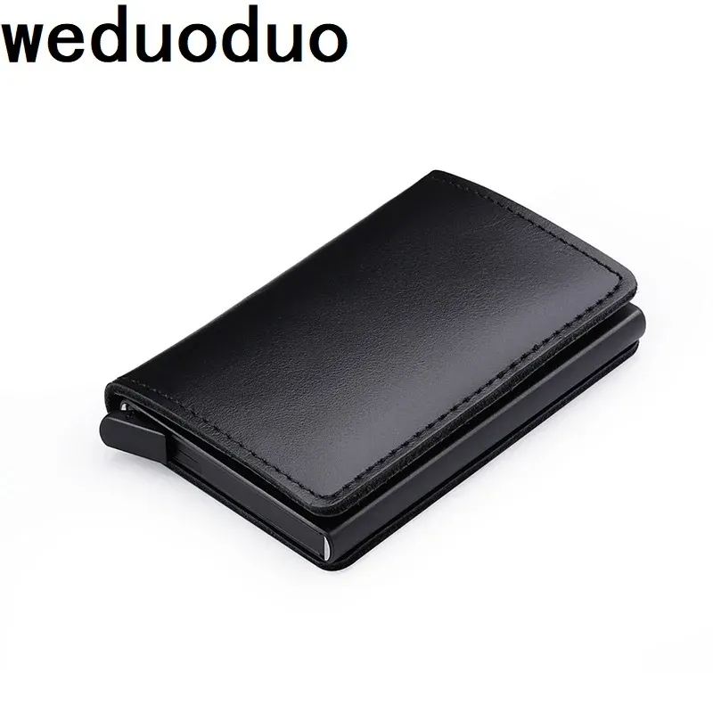 Holders Weduoduo New Men Holder karty kredytowej blokowanie mini portfela RFID oryginalny skórzany uchwyt na wizytówkę automatyczną skrzynkę z kartą wyskakującą