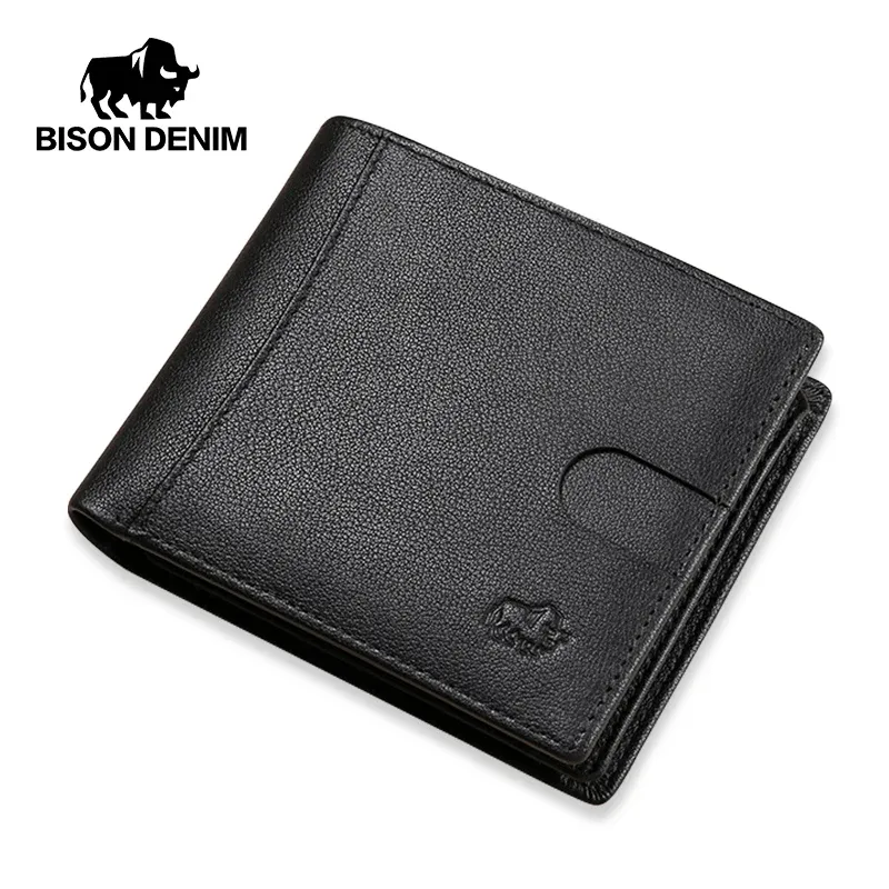 Plånböcker bison denim äkta läder män plånbok mode cowhide mynt fickkorthållare män bifold handväska hög kvalitet korta plånböcker N4502