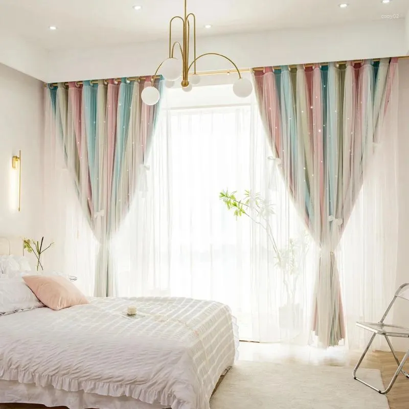 Gordijn 47- Geperforeerde woonkamer met semi-schaduwgordijnen eenvoudige en lichtwetende schattige frisse rustieke stijl rondingen