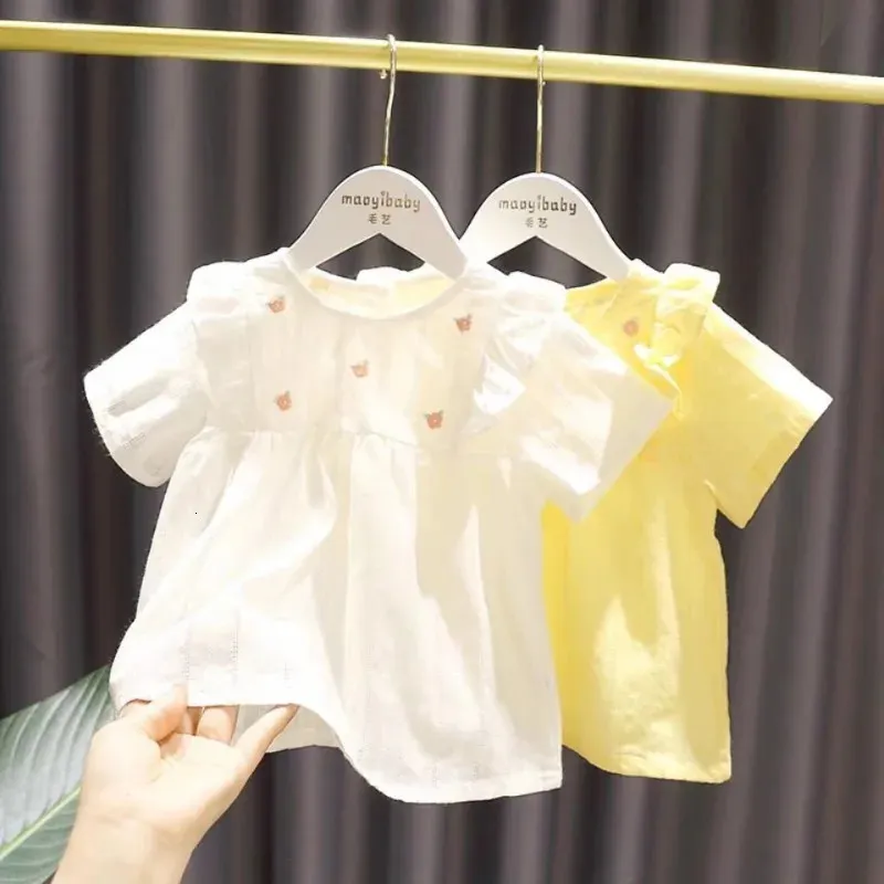 Summer Girls Tshirt Childrens Baby Cute Flower Shortsleeved Top Little Girl Cotton Bottoming Shirt Kids 240408