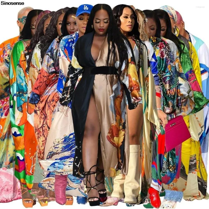 Vêtements ethniques Femmes Floral Imprime Summer Cardigan Lightweight Satin Open Open Front Long Kimono Couvre-mail