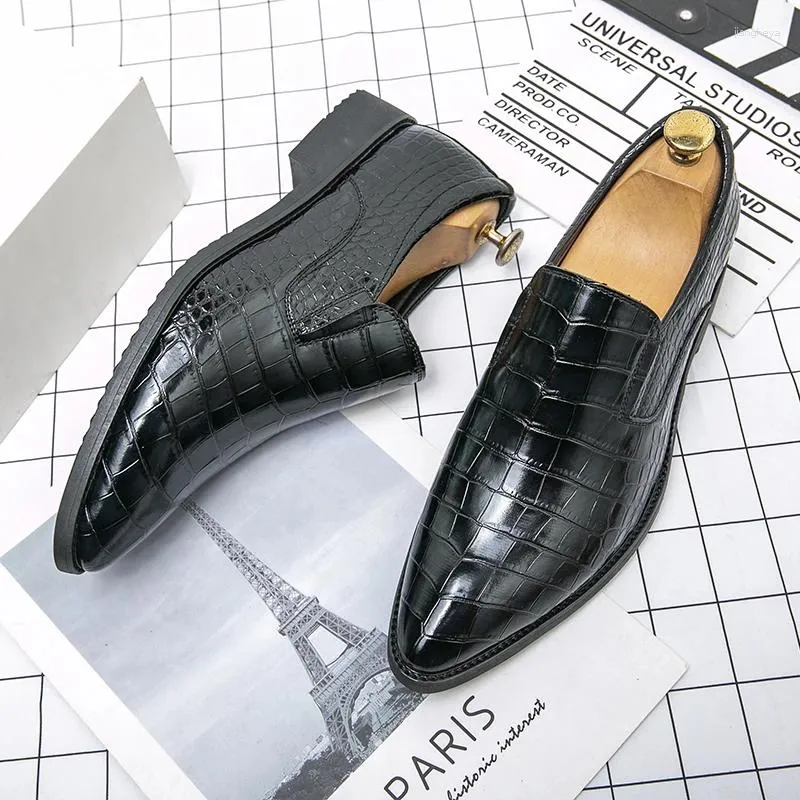 Casual Shoes Loafers Men's Brown British Business Leather Crocodile Pointed Toe Trendy Banquet Dress Wedding