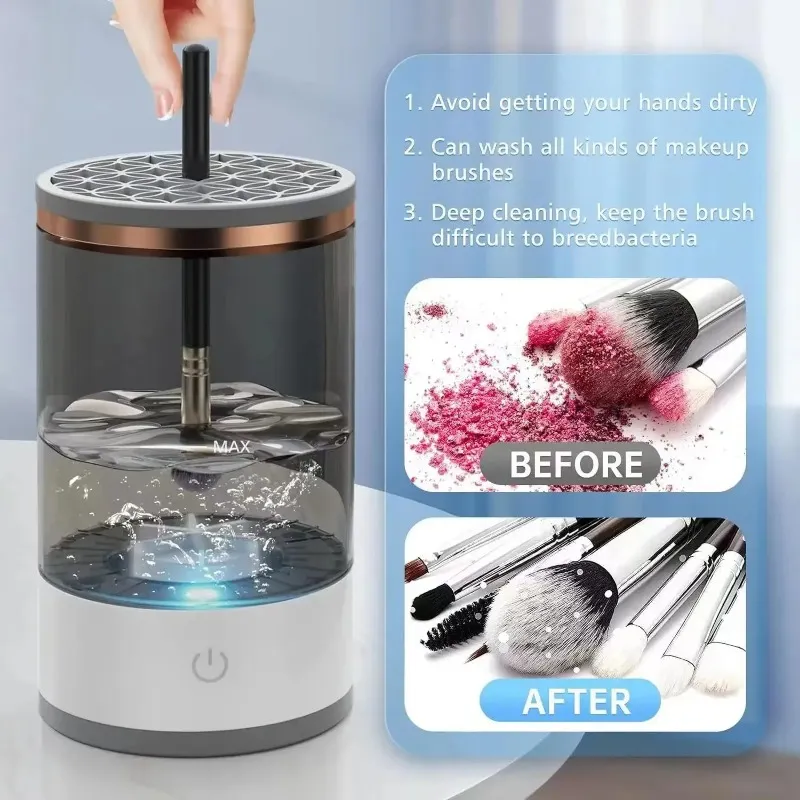 Machine de nettoyage de pinceau de maquillage électrique 3-en-1: Charge USB, Brosse cosmétique automatique outil de nettoyage à sec rapide
