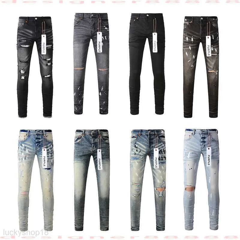 Purple Jeans Designer For Mens Brand Hole Skinny Motorcycle Trendy Ripped Patchwork toute l'année Slim à lagged1