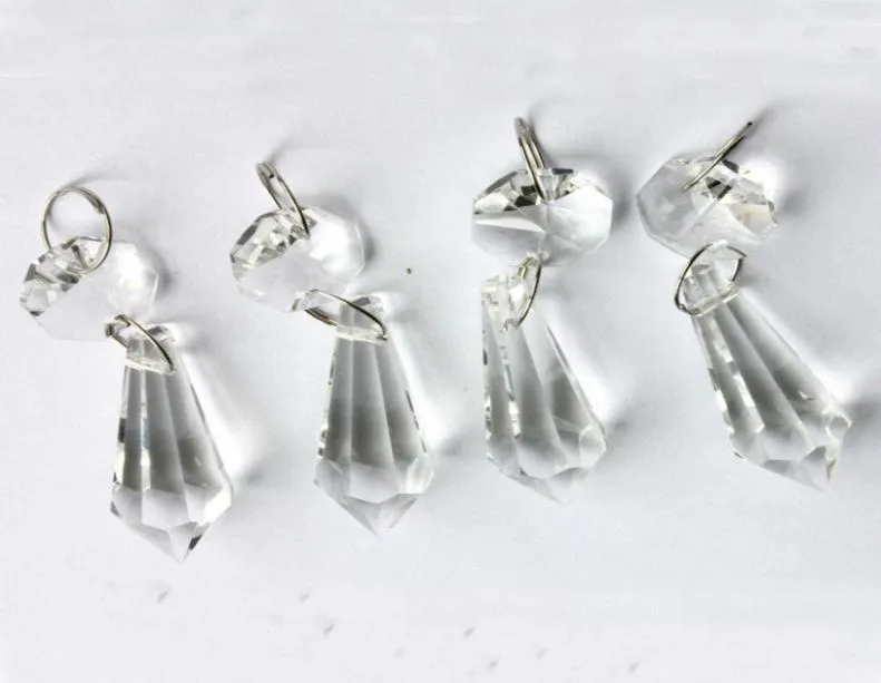 20st Crystal Glass Chandelier Parts Chandelier Crystal Drop Prisms Pendants 38mm med en Octagon Beads Silver Jump Rings Connector8755030