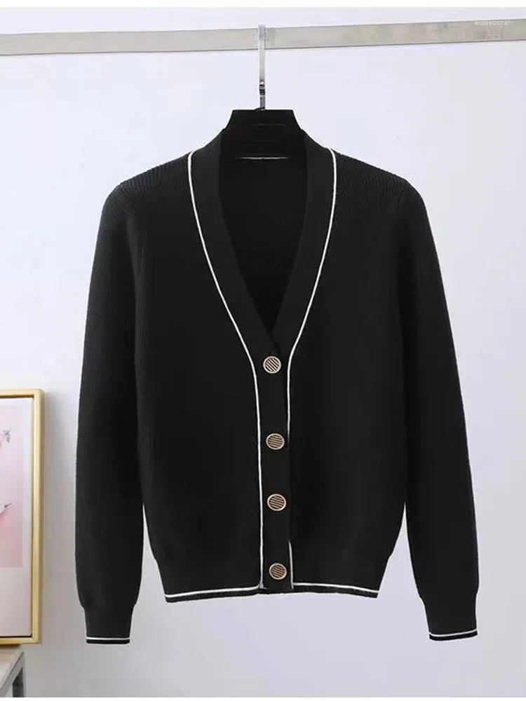 Women's Knits Loose Knitted Long Sleeve Crop Wool Sweater Couple Spring Cardigan Jacket V-neck Female Leisure Work Knitwear Tops