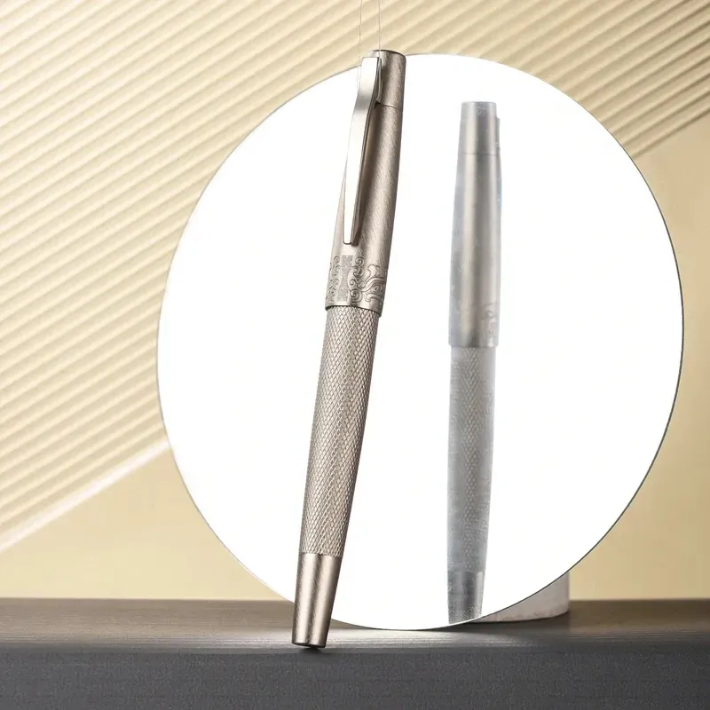 Pennor Hongdian 6013S Metal Fountain Pen Silver Titanium Ink Pen 0.4mmef/ 0,5mmf/ 1,0 mm Bent NIB Rotating Pen Cap Office Present Stationery