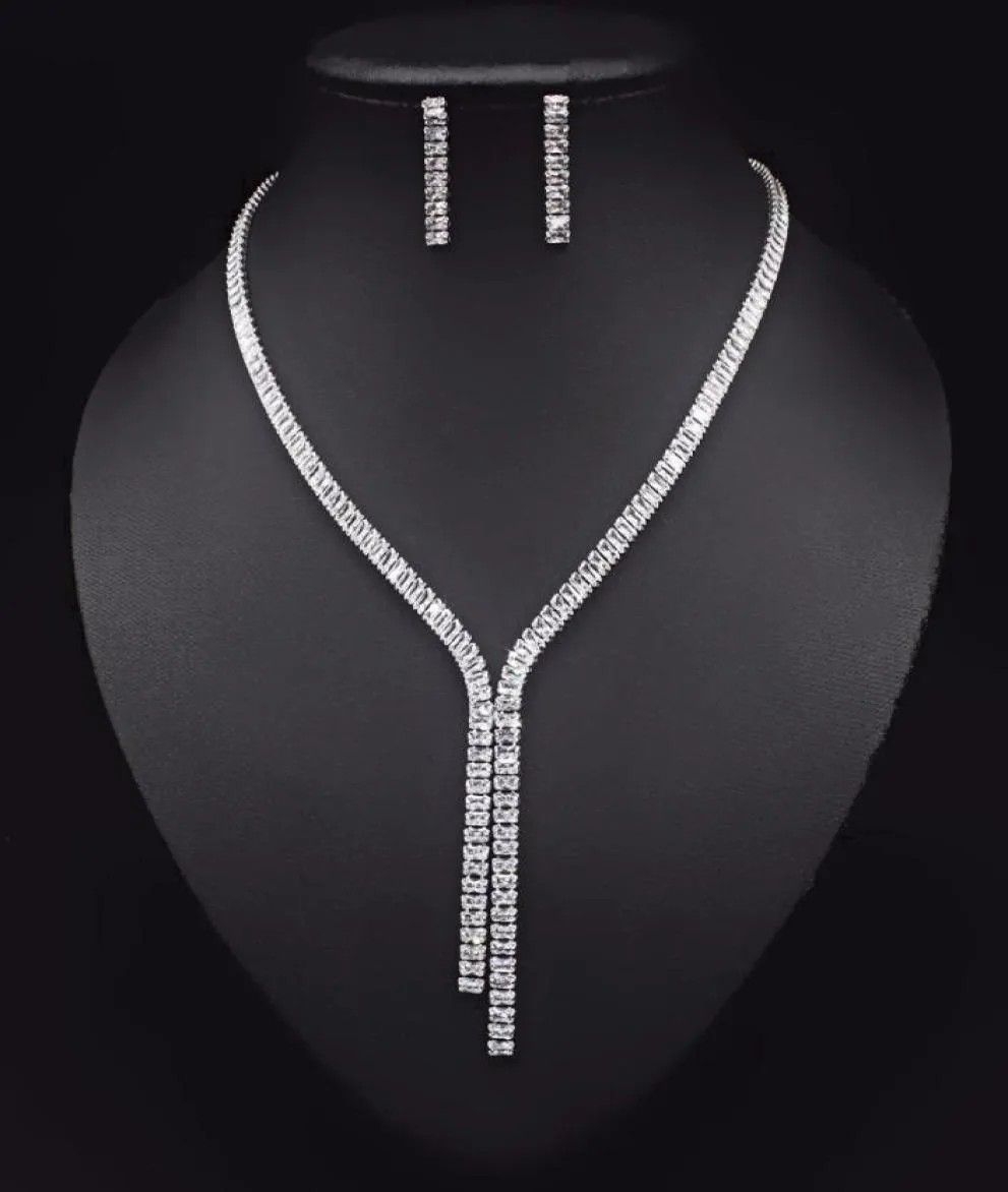 2021 Cubic Zirconia Long Necklace örhängen för brudar bröllop smycken tillbehör jolleria mujer de oro för kvinnor9762576