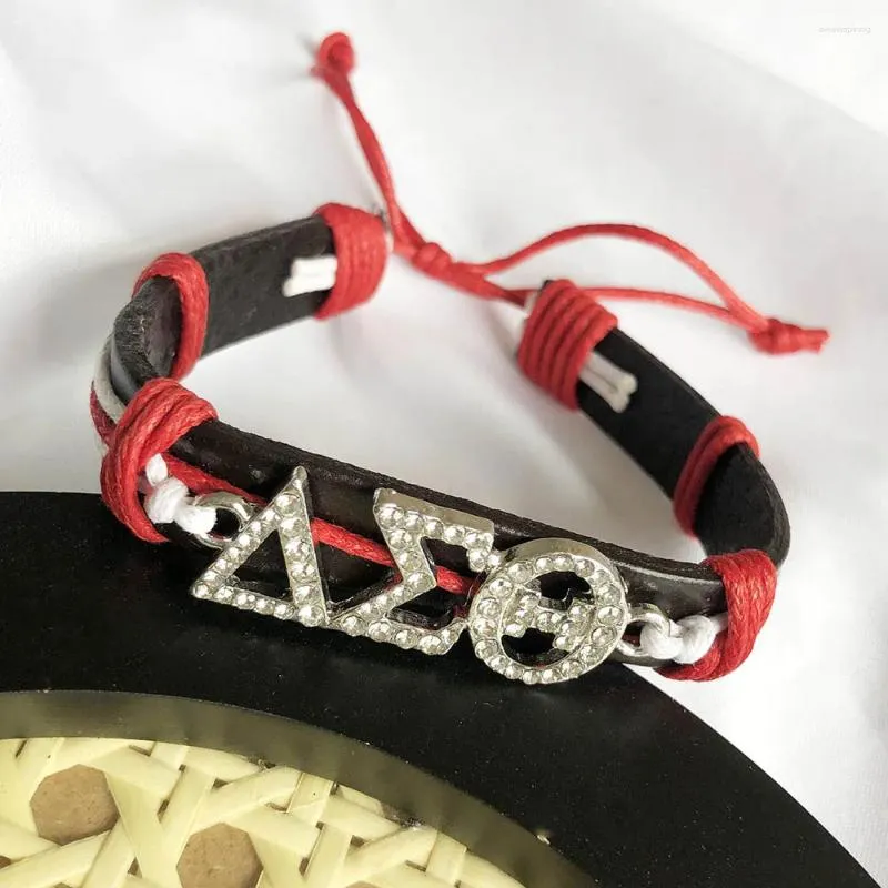 Charmarmband handgjorda högkvalitativa grekiska sorority dst punk stil design charms pu läder armband armband kvinnor smycken smycken