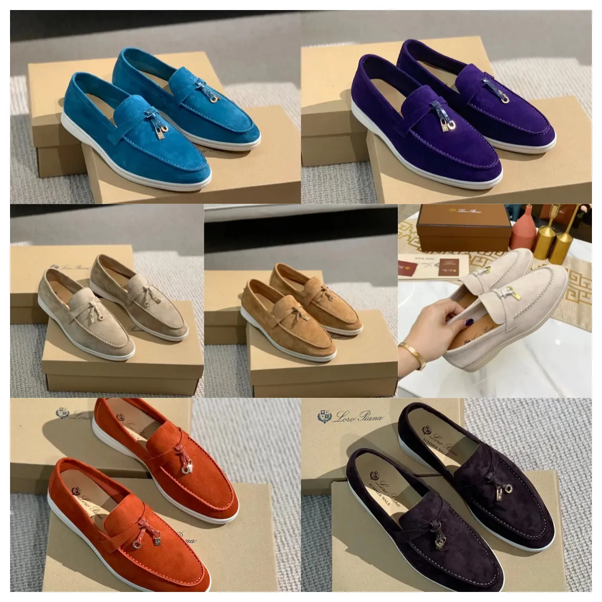 Yeni Top Lüks Lora Pianas Loafers Kadın Erkekler Elbise Ayakkabı Tasarımcısı Moda Deri Düz Düşük Süet İnek Oxfords Rahat Mokasinler Tembel Ayakkabı