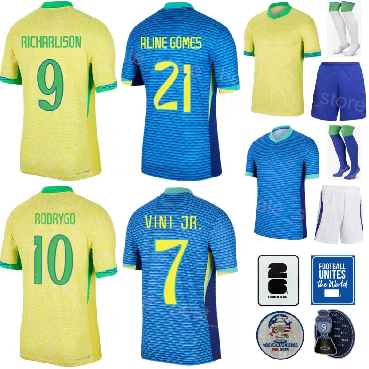 25 Copa America Brazil National Team Soccer Jersey BENTO, 14 BRUNO,  WENDELL, JUNIOR, RICHARLISON, RAPHINHA, ENDRICK, PAQUETA, RODRYGO, - Main Image